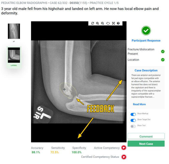 Feedback after each ImageSim case showing results and competency scores